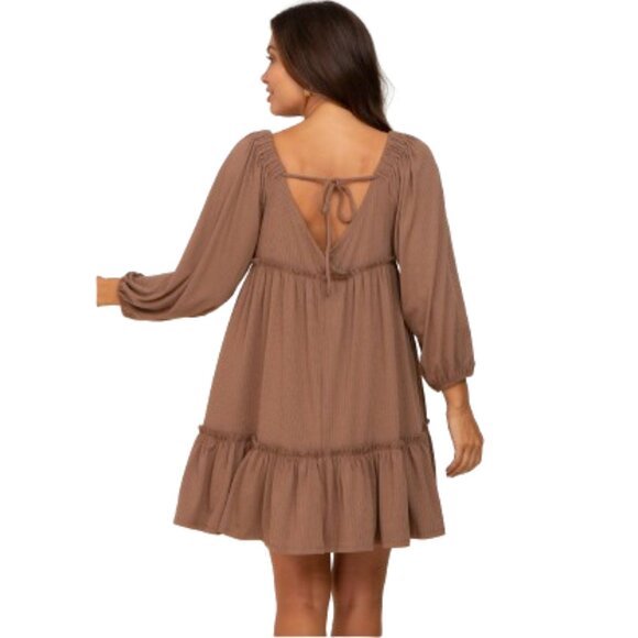 SHE+SKY Mocha Ribbed Tied Back Maternity Mini Dress from Pink Blush - Picture 3 of 12